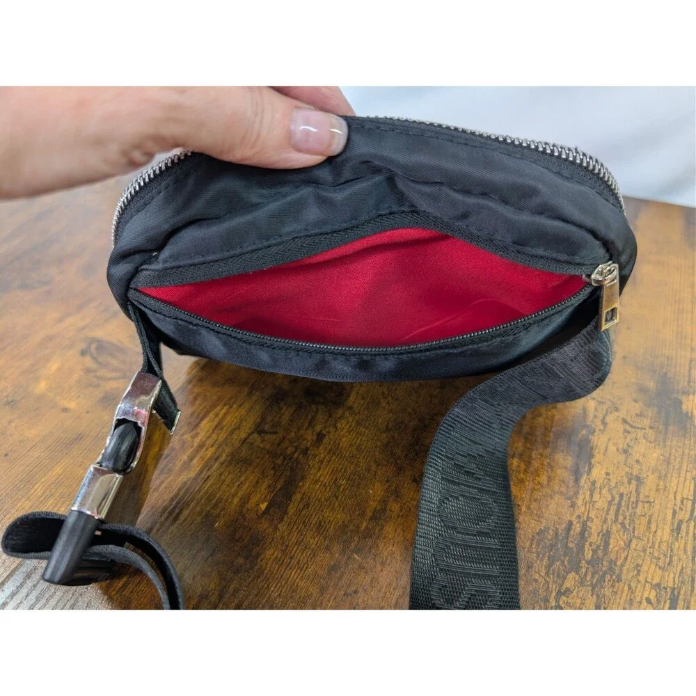 Disney Mickey Mouse Black Nylon Belt Bag Fanny Pack Silver Plaque Bioworld